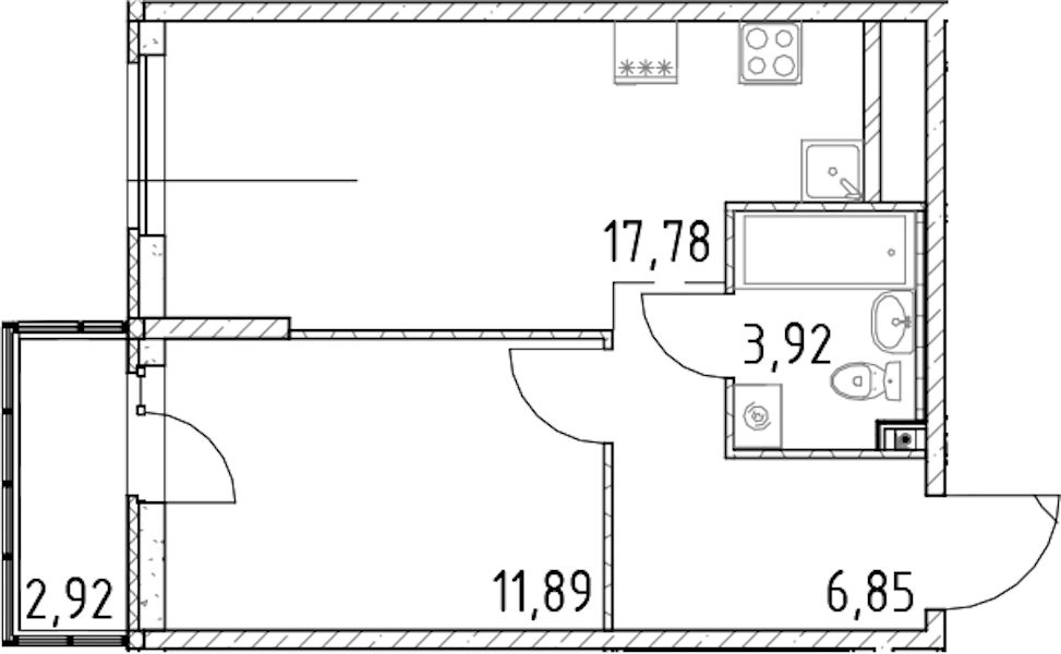 1-комнатная квартира 40.44 м², 11/23 эт., ЖК «Город Первых»